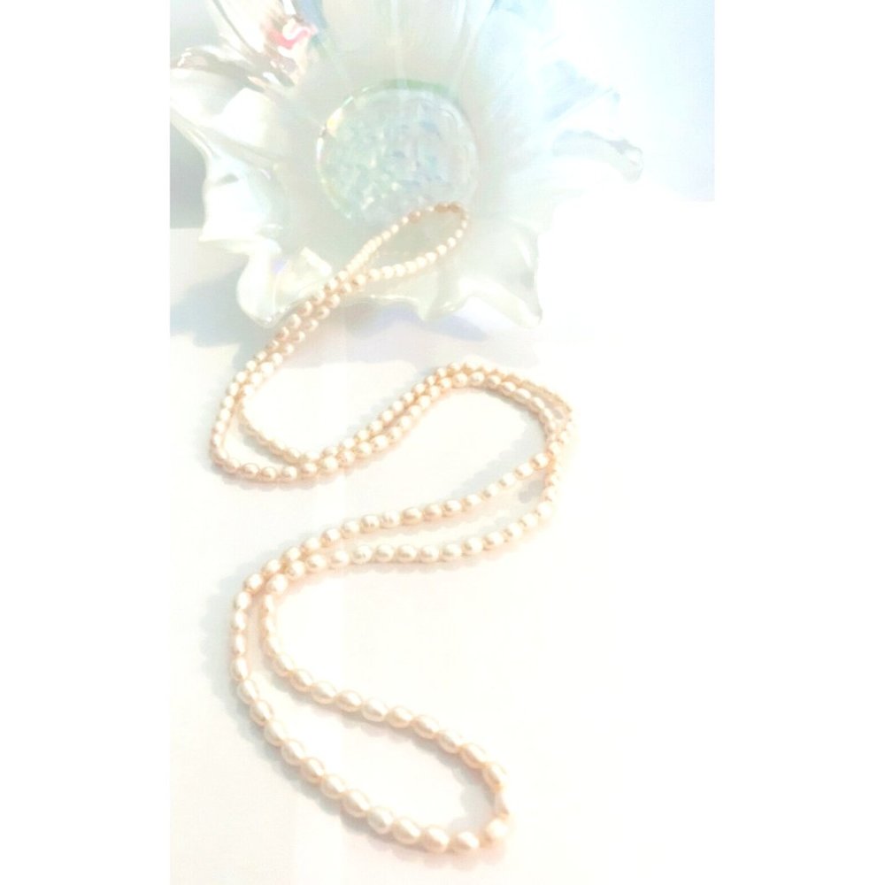 Vintage Vivian Rice Geniune Pearl Necklace 17.5'' Long Sation Ivory White